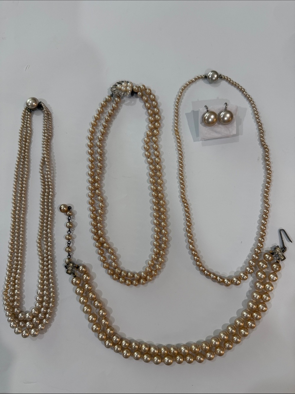 Vintage Old Retro 50’s Champagne Pearl Multi-Strand Necklace Women's Jewelry Lot
